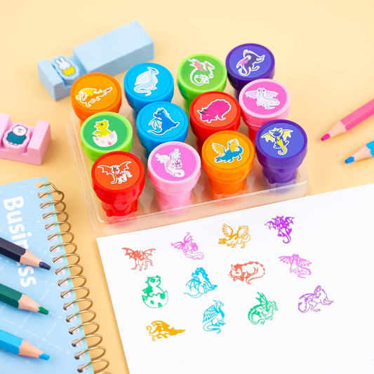 36PCS Dragon Party Favors - 24PCS Pre-Cut Temporary Tattoos & 12PCS Stamps - Ideal Magic Dragon Themed Birthday Card Decorations Supplies Goodie Bag Baby Shower Kids Gifts Classroom Rewards Prizes
