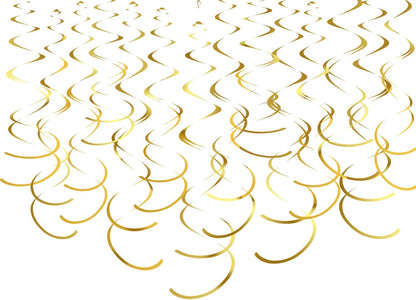 Gold Hanging Swirl Decorations Plastic Streamers Foil Swirls Ceiling Decorations Wedding Baby Shower Birthday Party Decorations, Pack of 30