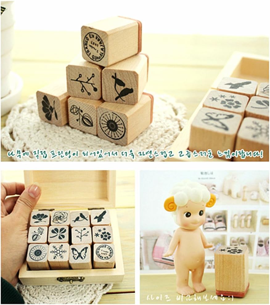Diary Stamp Set,Wooden Rubber Signet for Children DIY Scrapbooking Card Making(25pcs,Happy Life)