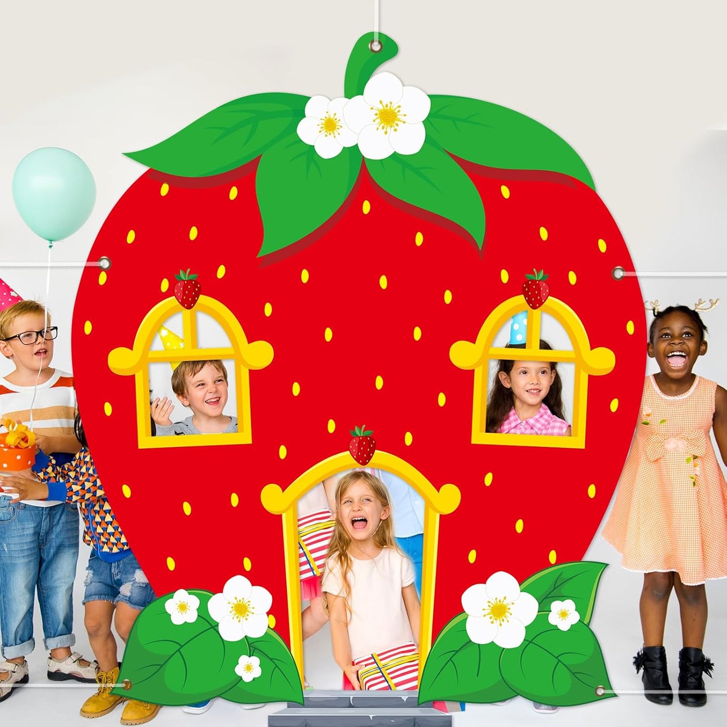Strawberry Shaped Photo Prop Selfie Frame Party Decor Strawberry Photo Booth Props Background Sweet Berry Porch Banner Backdrop Sign Berry Themed Baby Shower Party Supplies 70x55 Inch