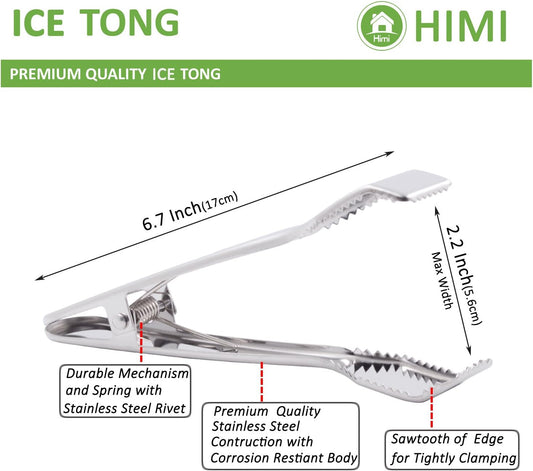 HINMAY Ice Tongs for Ice Bucket 6-3/4 Inch - Set of 2 - Premium 18/8 Stainless Steel Ice Tongs with Teeth for Ice Sugar Cubes Tea Party Coffee Bar Food Serving