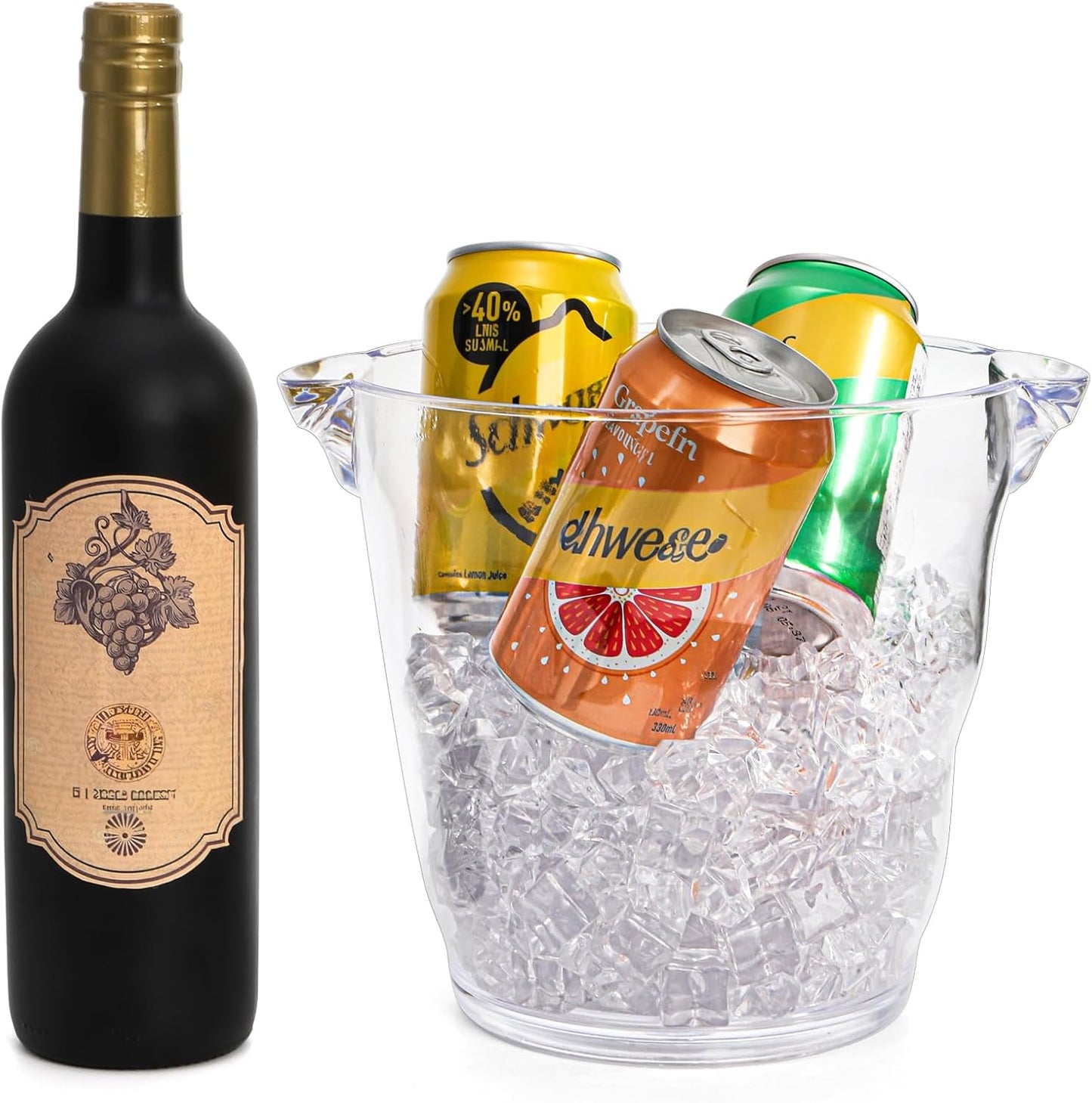 Dicunoy Ice Bucket, 4 Liter Plastic Champagne Bucket Chiller, Thick Clear Beverage Tubs with Handle, Thick Wine Cooler Bucket for Bar, Home, Parties, for Wine or Champagne Bottles
