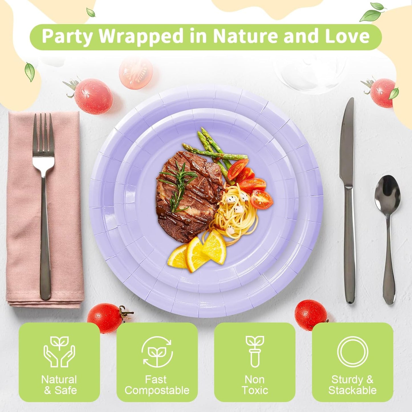 LANLISA 50 Pcs Pink Paper Plates Disposable, 25-9" & 25-7" Disposable Birthday Cake Dessert Plates For Valentines Day, Baby Shower, Easter Party, Mothers Day Party Supplies