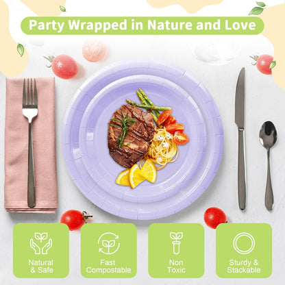 LANLISA 50 Pcs Pink Paper Plates Disposable, 25-9" & 25-7" Disposable Birthday Cake Dessert Plates For Valentines Day, Baby Shower, Easter Party, Mothers Day Party Supplies