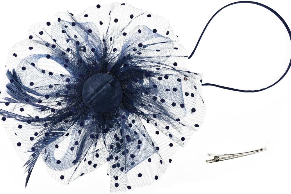 DRESHOW Fascinators Hat Flower Mesh Ribbons Feathers on a Headband and a Clip Tea Party Headwear for Girls and Women - Colors B