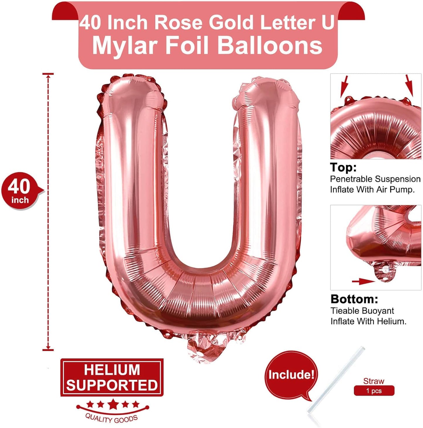 Lovoir 40 Inch Large Rose Gold Letter A Balloons Big Size Jumbo Mylar Foil Helium Balloon for Birthday Party Celebration Decorations Alphabet Rose Gold A