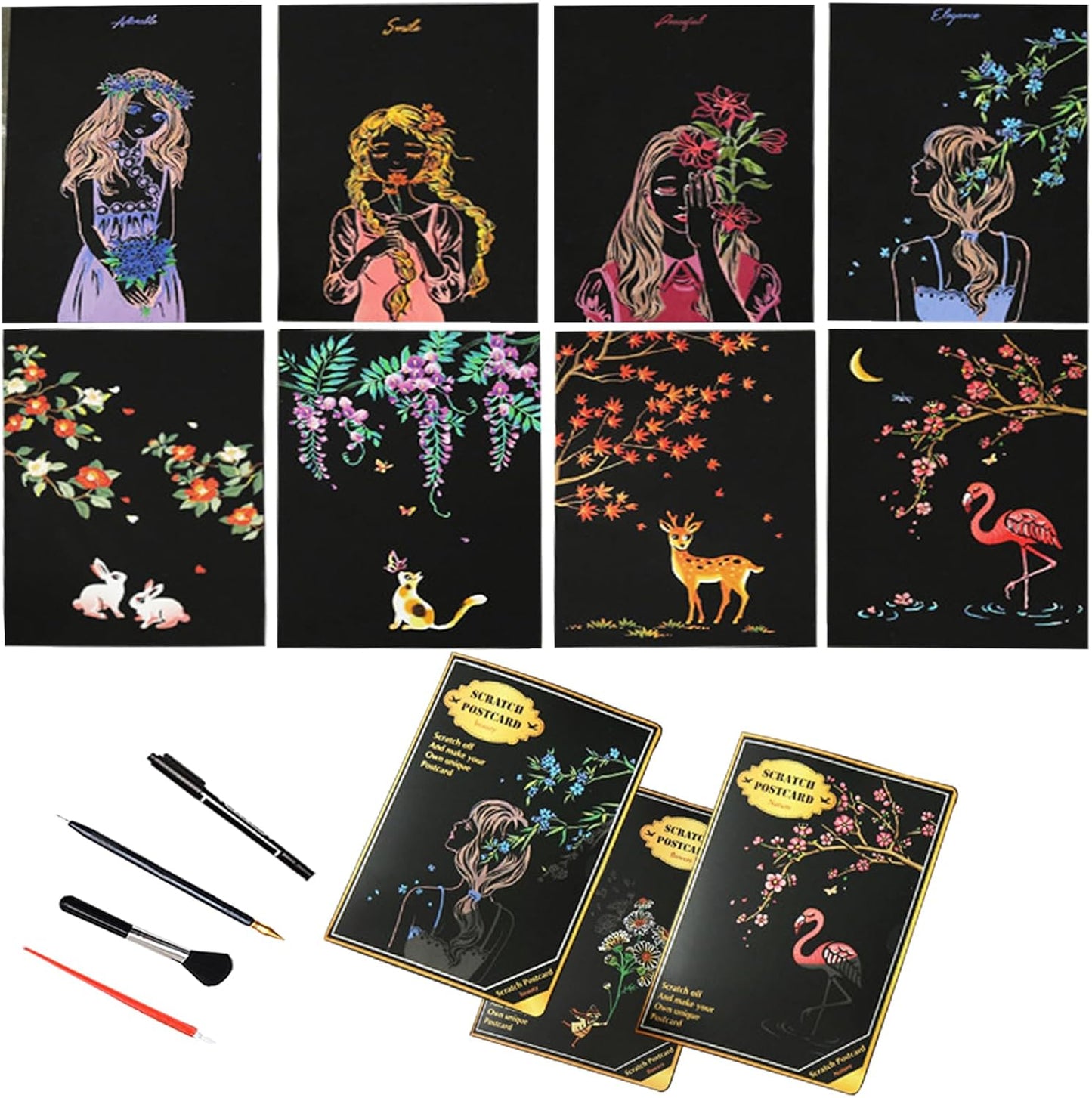 Scratch Art Bookmarks Kit, 24 Sheet Paper with Scratching Tools for DIY Party Favors, Christmas Stocking Stuffers