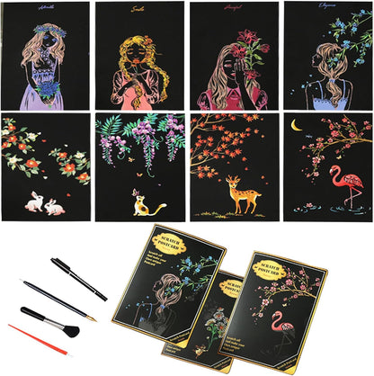 Scratch Art Bookmarks Kit, 24 Sheet Paper with Scratching Tools for DIY Party Favors, Christmas Stocking Stuffers