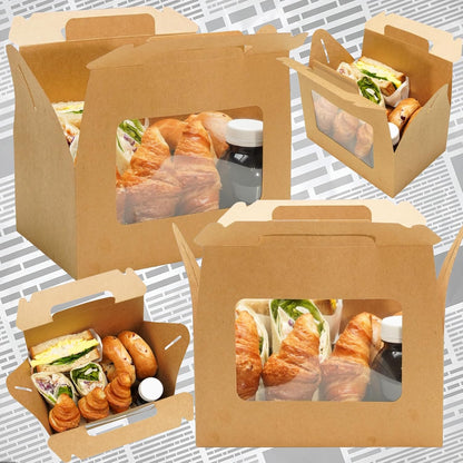 UnicoPak 30 Pack 9x6x6 Gable Boxes, Large White Treat Boxes with Handles, Cardboard Gift Boxes for Party Favors, Lunch, Bakery, Cookies, Picnic, To-Go Food, DIY Gift Packaging