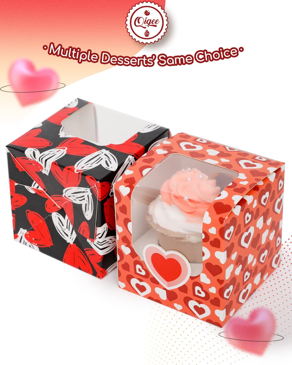 qiqee 60-Packs Cupcake Boxes Auto-pop up Individual Cupcake Container White 3.5" x 3.5" x 3.5" Single Cupcake Boxes