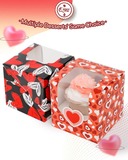 qiqee 60-Packs Cupcake Boxes Auto-pop up Individual Cupcake Container White 3.5" x 3.5" x 3.5" Single Cupcake Boxes