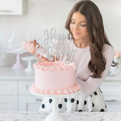 ZHUOWEISM 1 PCS Gold Happy Birthday & Anniversary Cake Topper