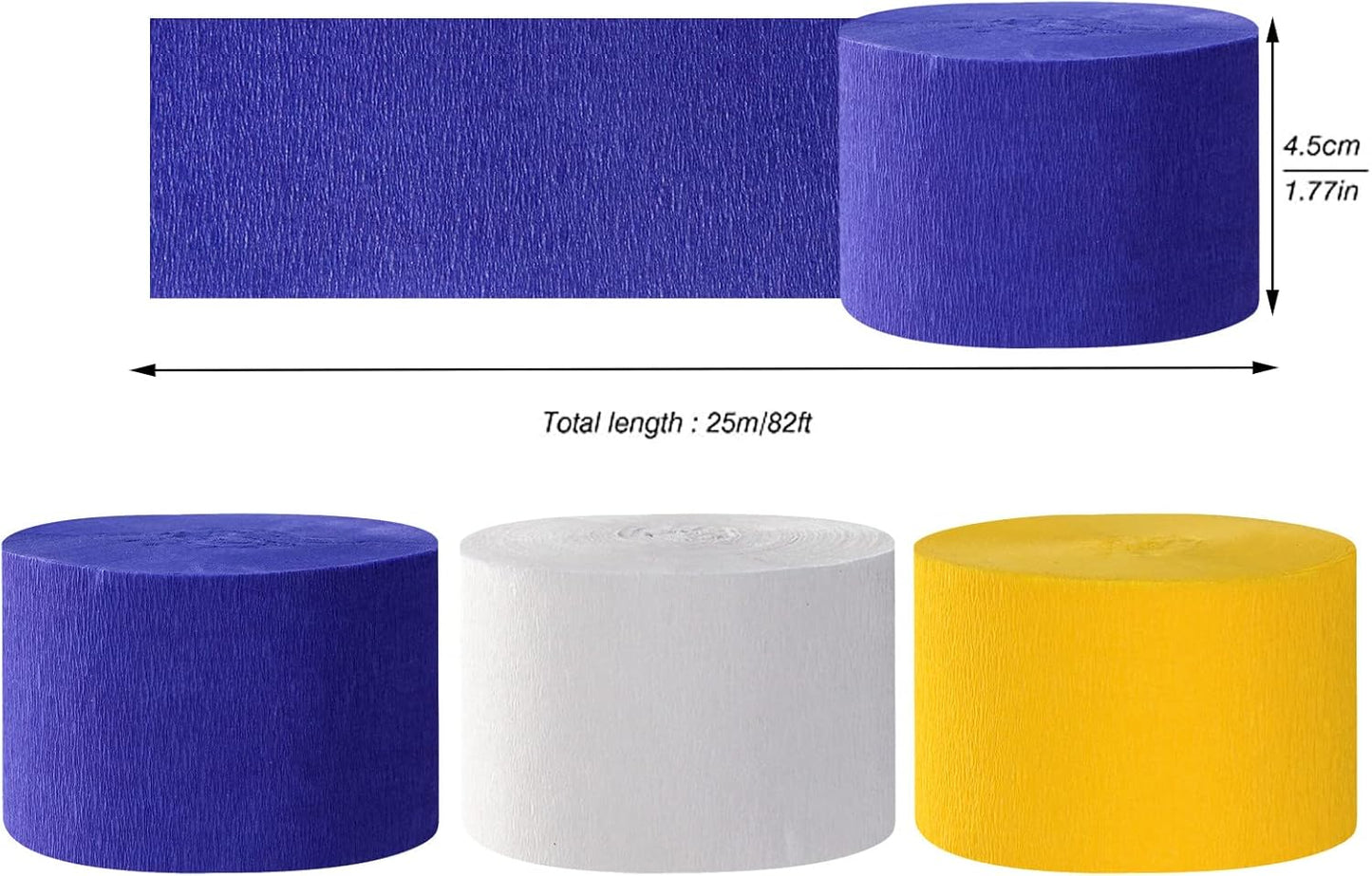 Navy-Blue White- Silver Crepe Paper Streamers - 9 Rolls Royal Blue Graduation 2025 Men Boy Birthday Party Decorations Streamer Wedding Bridal Shower Paper Garland Fathers Day Decor Panduola
