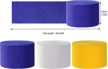 Navy-Blue White- Silver Crepe Paper Streamers - 9 Rolls Royal Blue Graduation 2025 Men Boy Birthday Party Decorations Streamer Wedding Bridal Shower Paper Garland Fathers Day Decor Panduola
