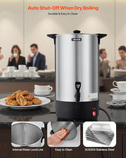 VEVOR Commercial Coffee Urn, 60 Cup 9 L Hot Beverage Dispenser with Dripless Faucet, Quick-Brewing Stainless Steel Large Commercial Coffee Maker, for Catering, Business, Party, Church & Restaurant