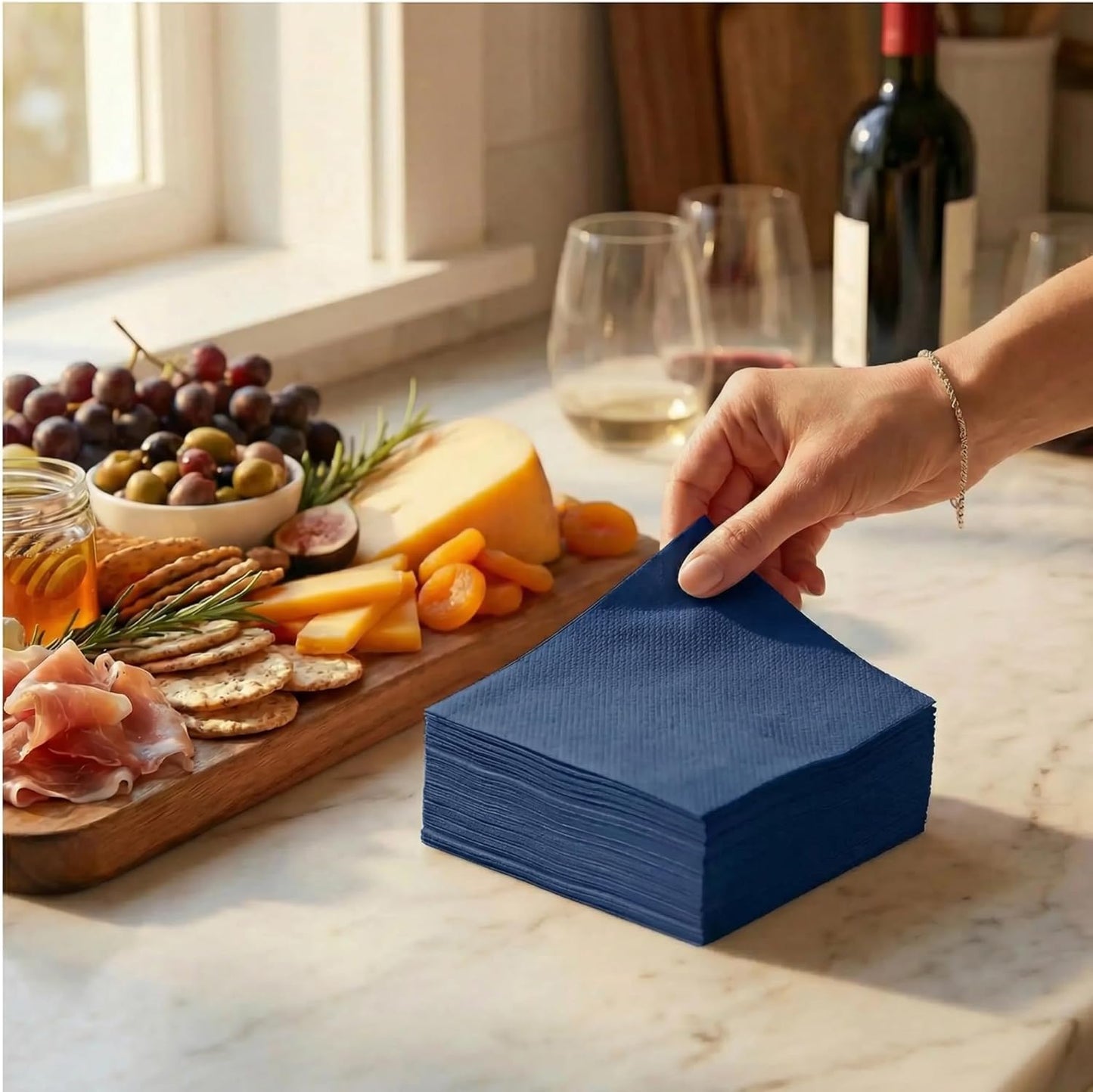 AH AMERICAN HOMESTEAD Cocktail Napkins-Disposable Beverage/Bar Napkins-White Linen-Like Square Napkins-Eco-Friendly & Compostable-Everyday Use, Party or Wedding 4.75inch x 4.75inch (100 Count, White)