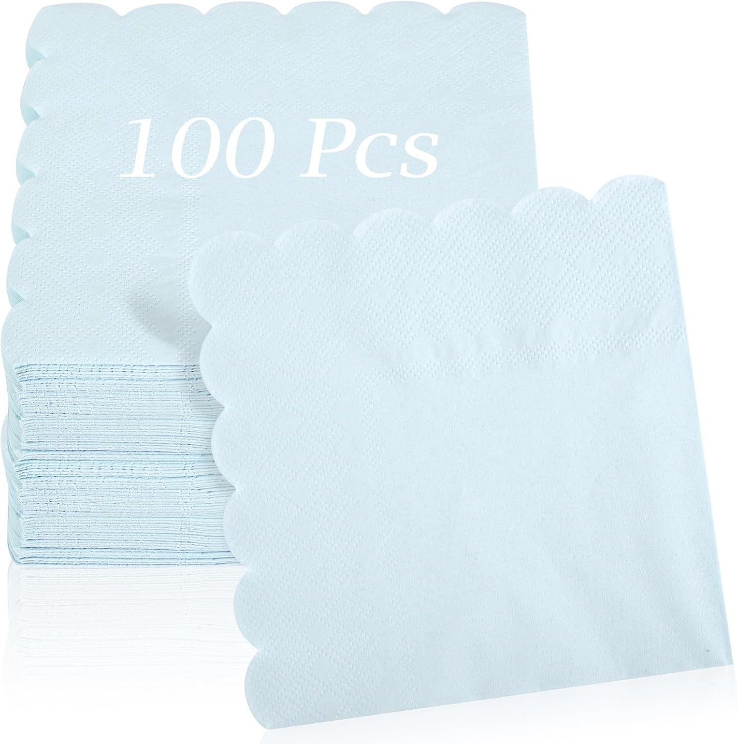 100 Pcs Cocktail Napkins, 2-Ply 5 x 5 Inches Disposable Scalloped Napkins, Thick Premium Dessert Napkins for Party, Wedding, Dinner, Birthday, Anniversary, Festival (Sage Green)
