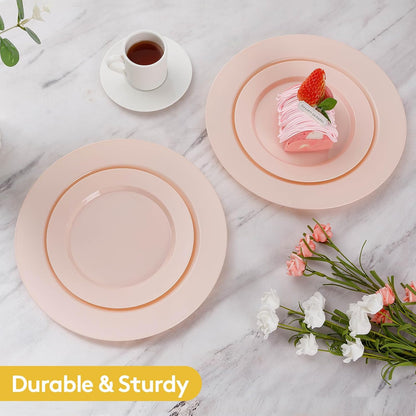 Goodluck 200PCS Gold Plastic Plates, Heavy Duty Disposable Gold Plates with 100 10.25 inch Dinner Plates and 100 7.5 inch Dessert Plates for Party, Holiday, Wedding, Thanksgiving