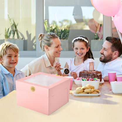 12Pcs 8x8x8 Inches Cake Boxes, Pink Square Bakery Boxes with Window, Disposable Cake Carrier Container for Pastries, Pie, Cookies, Chocolates, Cupcakes, Birthday Party, Wedding