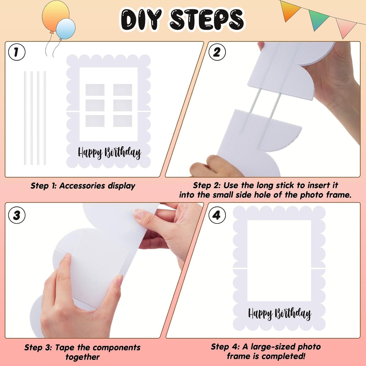 Beeveer 32 x 24 Inch Extra Large Happy Birthday Photo Booth Selfie Frame Props Picture DIY Cutouts Photo Backdrop Cardboard Props for Party Supplies Favors(Vertical,Shiny Gold)