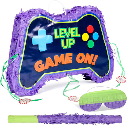 Video Game Piñata, Party Supplies Piñata with Blindfold and Bat Gaming Theme Piñatas for Kids Birthday Party Decorations (Blue)