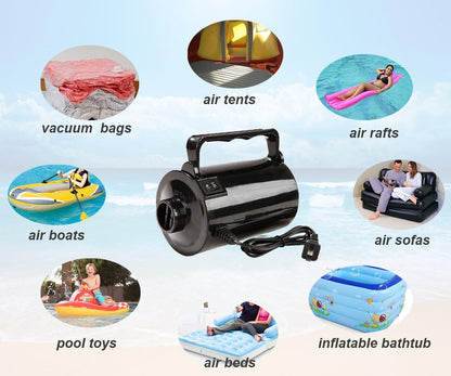 Artigarden Electric Air Pump Portable 460W Quick-Fill Air Pump Air Flow 45CFM 2.1PSI with Hose 5 Nozzles 120V AC Inflator Deflator Pump for Air Mattress Air Bed Inflatable Cushion Boat Swimming Ring