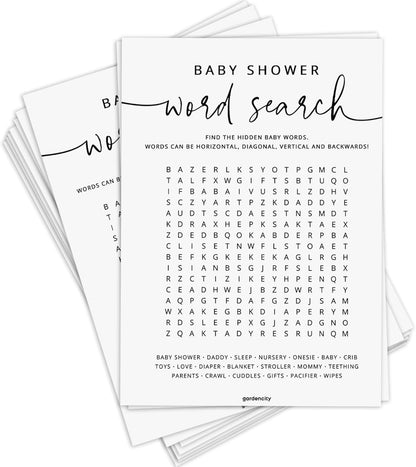 GardenCity Baby Shower Bingo Game, 50 Unique Pre-Filled Cards, Baby Shower Games for Boy or Girl, Minimalist