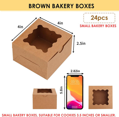 Moretoes 120pcs White Bakery Boxes, 4x4x2.5 Inch Cookie Boxes with Window for Small Cake, Treats, Donuts, Candy