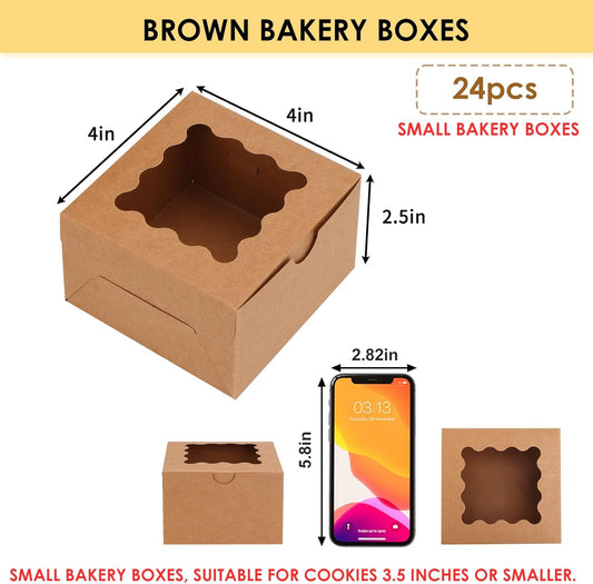 Moretoes 120pcs White Bakery Boxes, 4x4x2.5 Inch Cookie Boxes with Window for Small Cake, Treats, Donuts, Candy