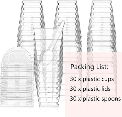 50Pack 5oz Plastic Dessert Cups with Lids and Spoons, Square Clear Parfait Appetizer Cups, Mini Reusable Shooter Serving Cups, Party Dessert Shot Glasses for Tasting