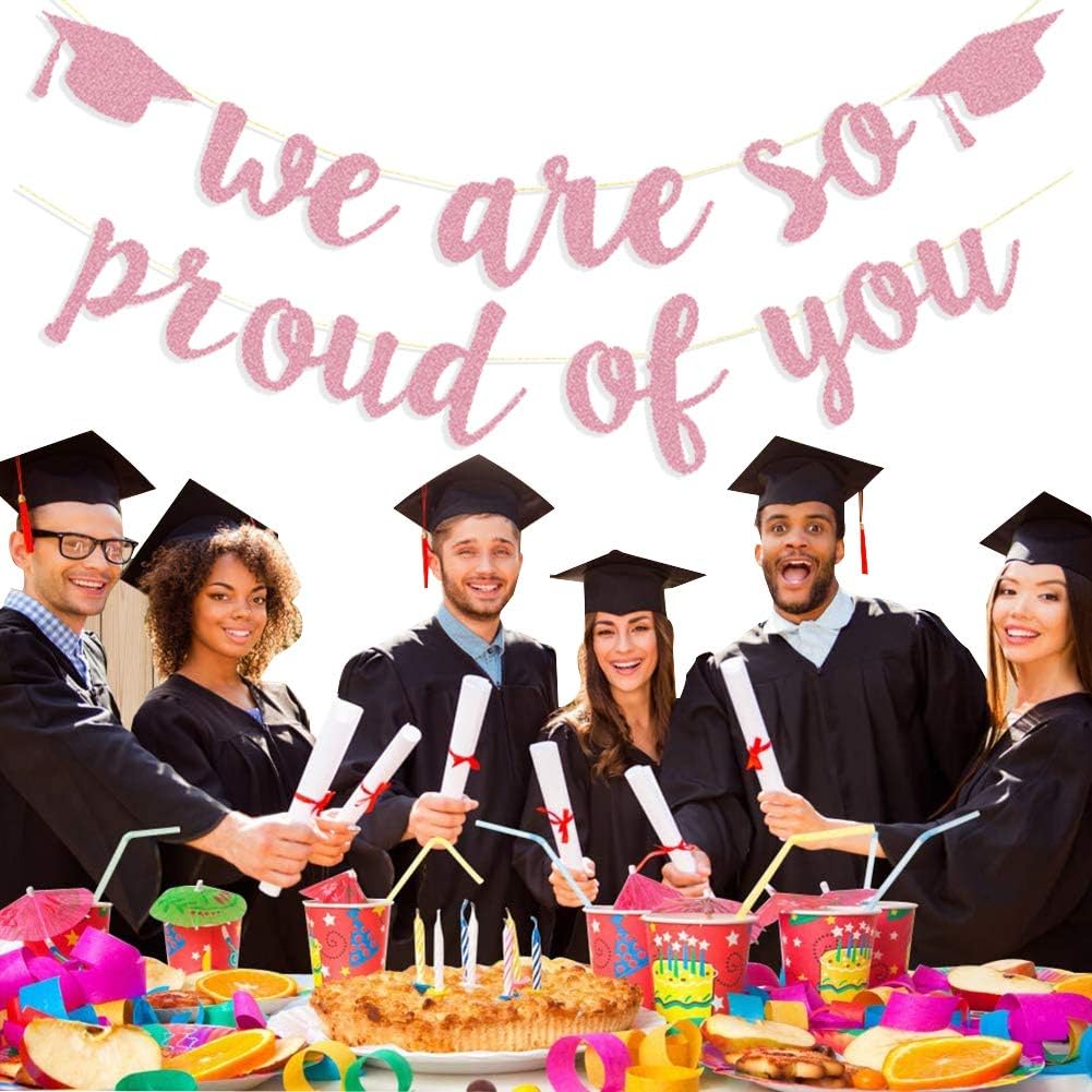 2026 Graduation Banners Party Decorations, Black Glitter We are So Proud of You Graduation Banners Garland for Congratulation Graduations Party Supplies, School, Home, Car Decorations