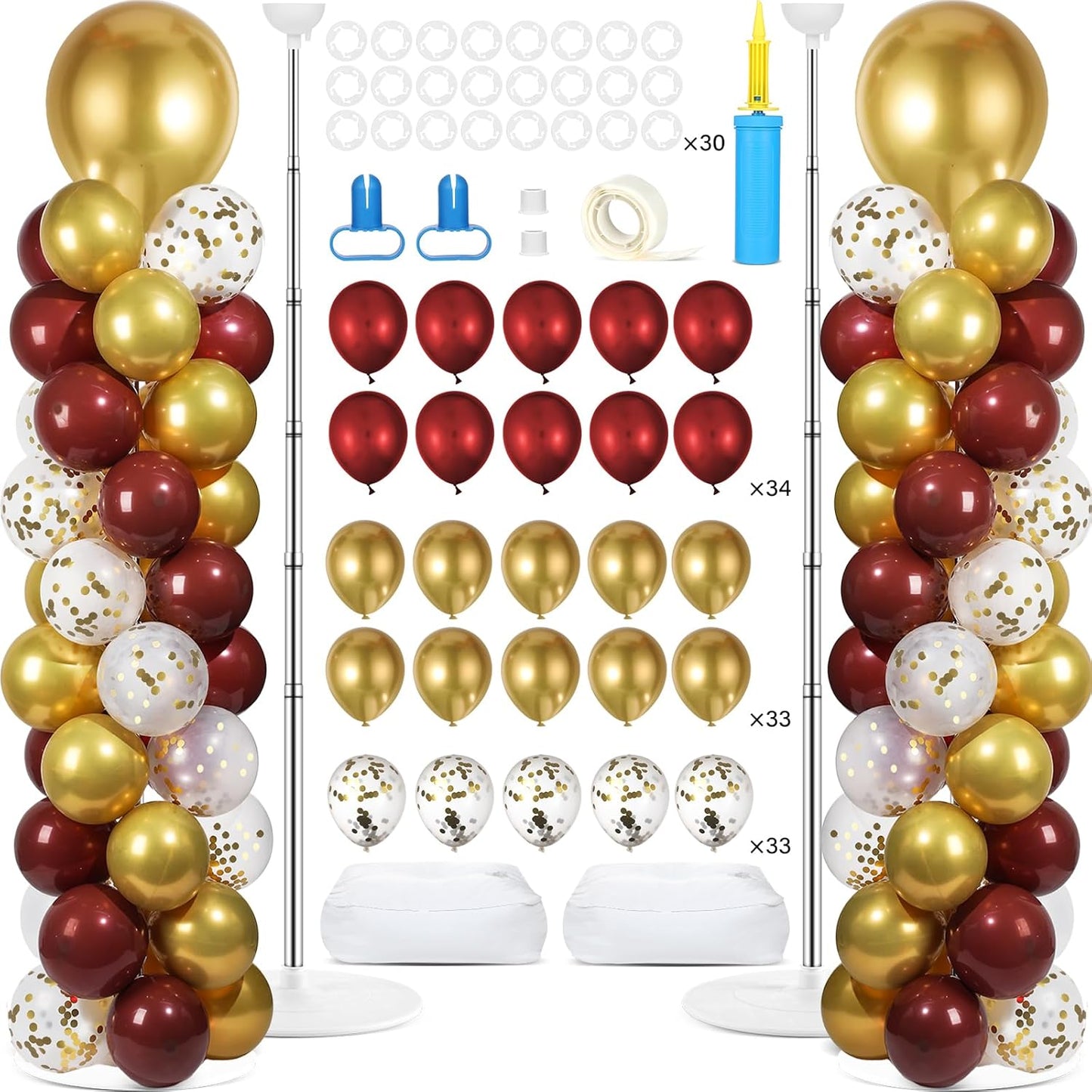 2 Set Black and Gold Balloons Column Stand Kit with 100 Balloons Adjustable Balloon Stand with Bases for Floor Black Gold Confetti Balloon Column Kit for Bridal Shower Valentine Birthday Party Decor
