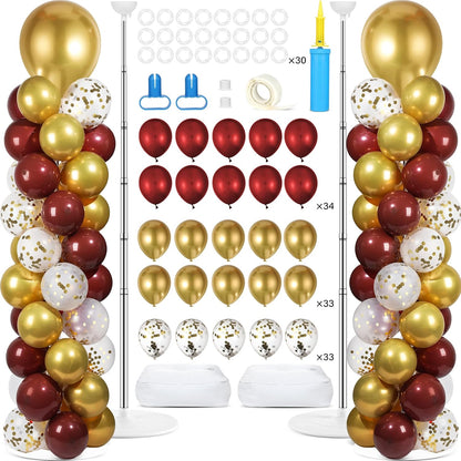 2 Set Black and Gold Balloons Column Stand Kit with 100 Balloons Adjustable Balloon Stand with Bases for Floor Black Gold Confetti Balloon Column Kit for Bridal Shower Valentine Birthday Party Decor