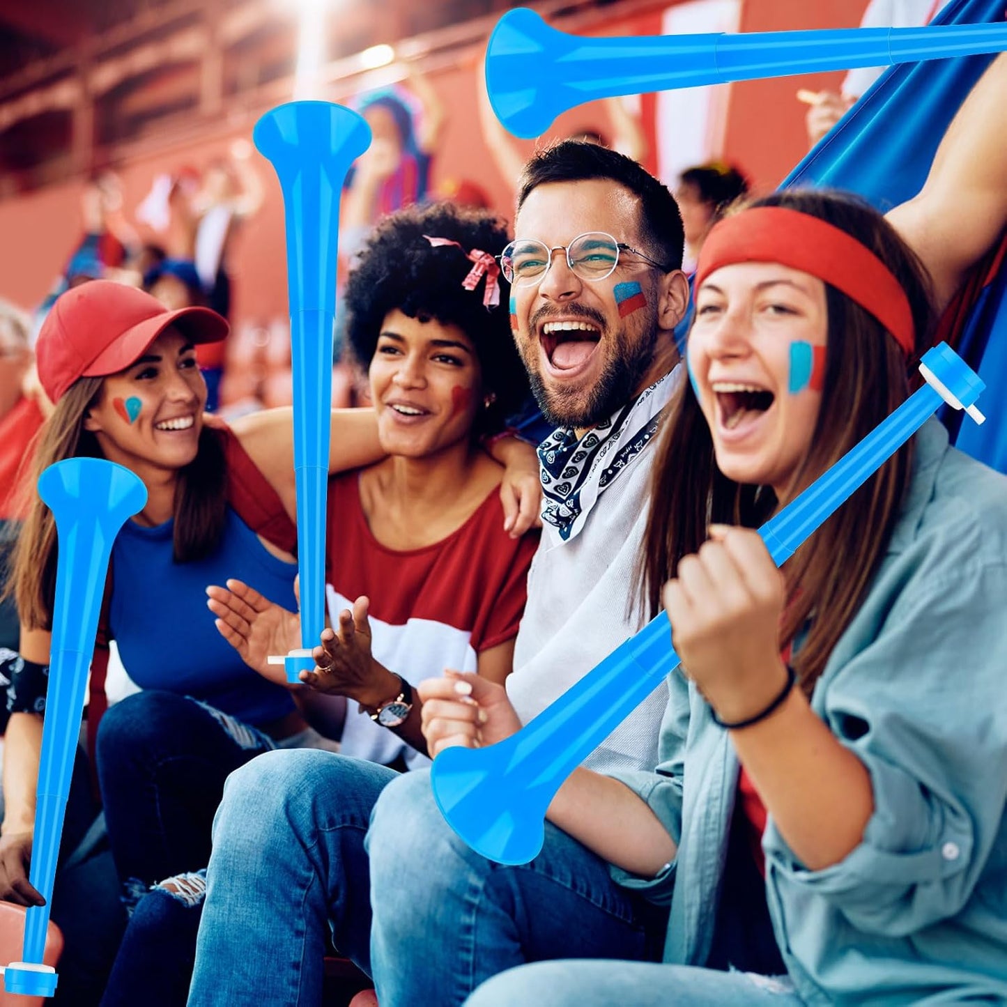 Denylo pro Collapsible Stadium Horn 24 Inch Vuvuzela Plastic Trumpet Horn Blue Blow Horn Loud Sound Soccer Horn Noisemakers for Sporting Events Graduation Party Supplies