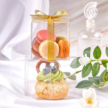 JOERSH 2x2x2 Inches Clear Boxes for Favors with Gift Ribbons, 60 PCS Mini Transparent Cube Wedding Baby Shower Birthday Party Favor Boxes, Small Gifts Display Individual Macaron Box