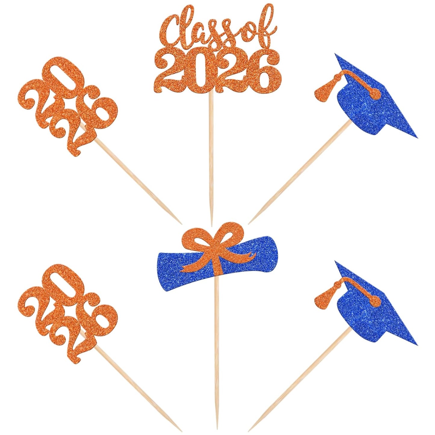 36 PCS 2026 Graduation Theme Cupcake Toppers Glitter Class of 2026 Grad Cap Diploma Cupcake Picks 2026 Graduation Theme Party Cake Decorations Supplies Deep Blue
