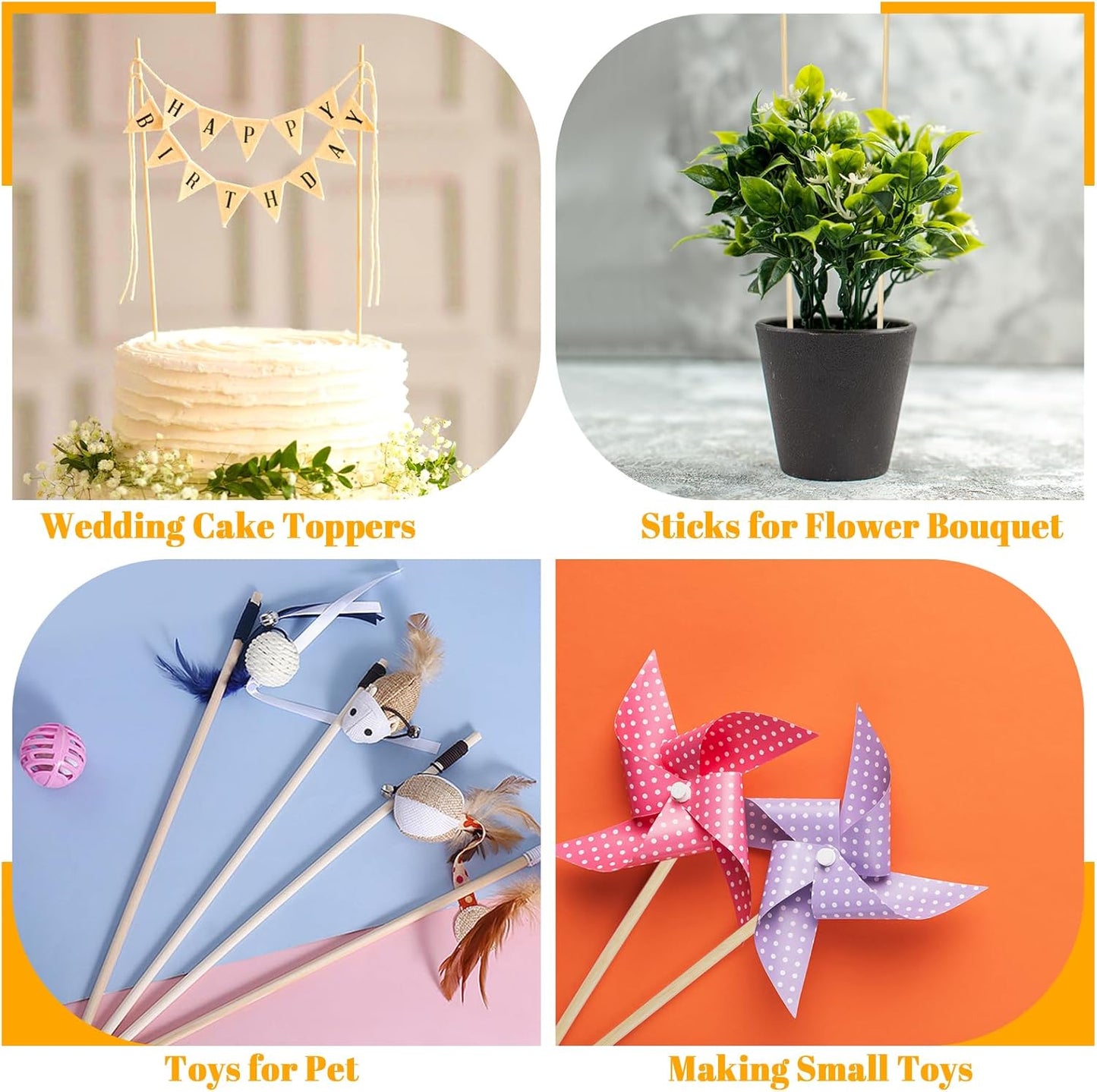 150 Pcs Wooden Dowel Rods - 1/8 x 12 Inch Wooden Sticks for Crafts Unfinished Cake Dowels Sticks for Flower Bouquet and DIYers