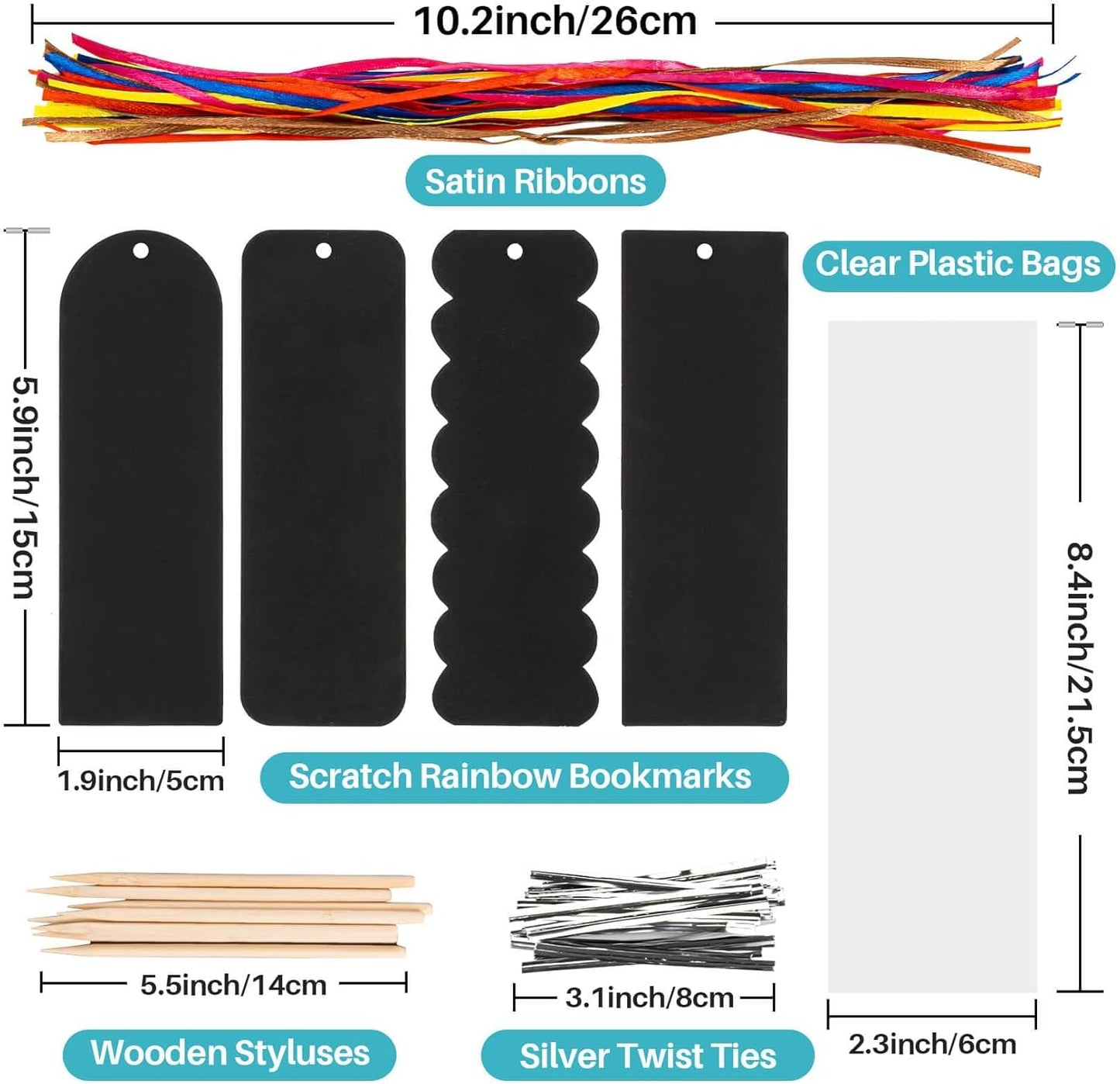 MAQIHAN Scratch Art Bookmarks - 36 Sets 4 Style Making Kit Paper with Scratching Tools Satin Ribbons Create Rainbow Without Ink Christmas Ornaments Hanging DIY Party Favors for Classroom