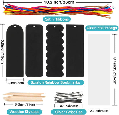 MAQIHAN Scratch Art Bookmarks - 36 Sets 4 Style Making Kit Paper with Scratching Tools Satin Ribbons Create Rainbow Without Ink Christmas Ornaments Hanging DIY Party Favors for Classroom