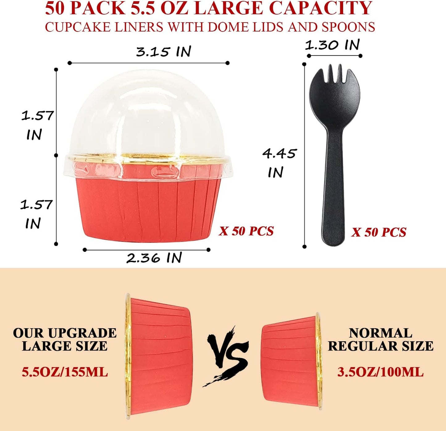 Cupcake Liners with Lids 50 Pack,LNYZQUS 5oz Large Foil Cupcake Cups Muffin Tins,Disposable Baking Cups Muffin Liners Wrappers Holders for Wedding Valentine-Pink in gold
