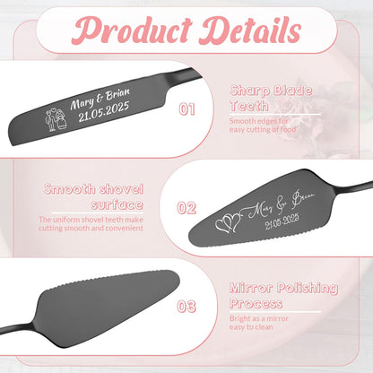 Personalized Cake Cutter Custom Wedding Cake Knife and Server Set Stainless Steel Cake Cutting Set Customize Gifts for Wedding Birthday (Black)