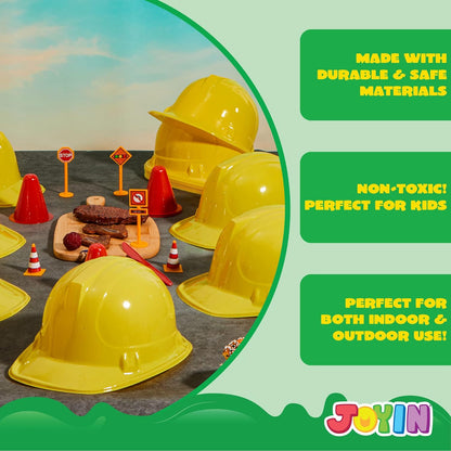 JOYIN 24 Pcs Toy Construction Hard Hats, Soft Plastic Yellow Kids Party Hat, Birthday for Construction Birthday Party, Children’s Engineer,Building Dress Up Hats, Theme Party Favors