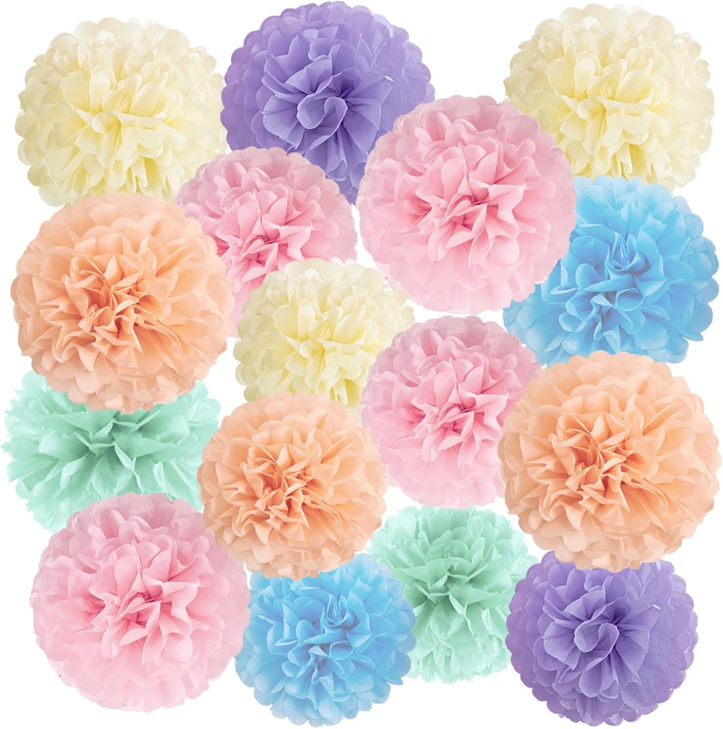 16PCS Pastel Paper Tissue Pom Poms Decoration Macaron Rainbow Candy Ice Cream Easter Paper Flower Balls Wall Hanging Decor for Birthday Wedding Spring Pastel Decoration