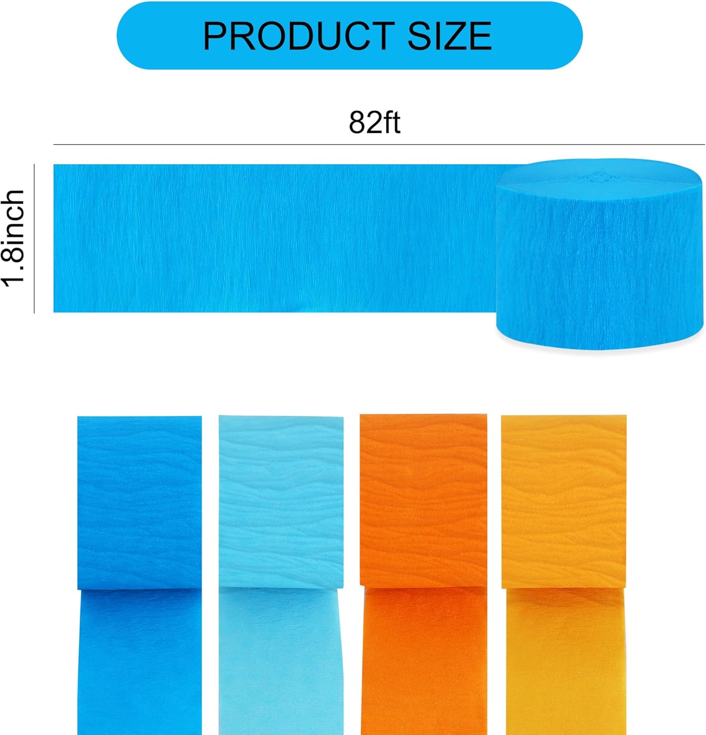 BEISHIDA 8 Rolls Red Yellow Blue and Green Crepe Paper Streamers for Carnival Circus Sesame Street Paw Party Decorations, Birthday DIY Craft Paper(1.8 Inch x 82 Ft/Roll)