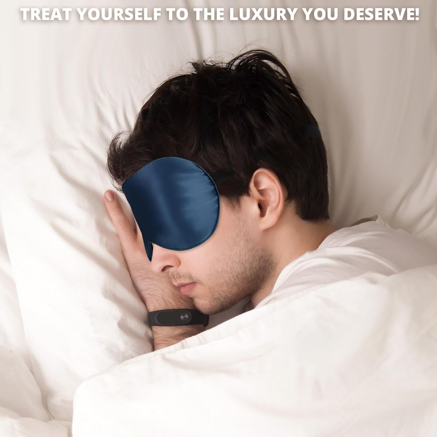 Silk Eye Mask with Adjustable Strap, Satin Blackout Sleeping Mask for Men&Women, Comfortable Blindfold Eyeshade for Night Sleep(Blue)
