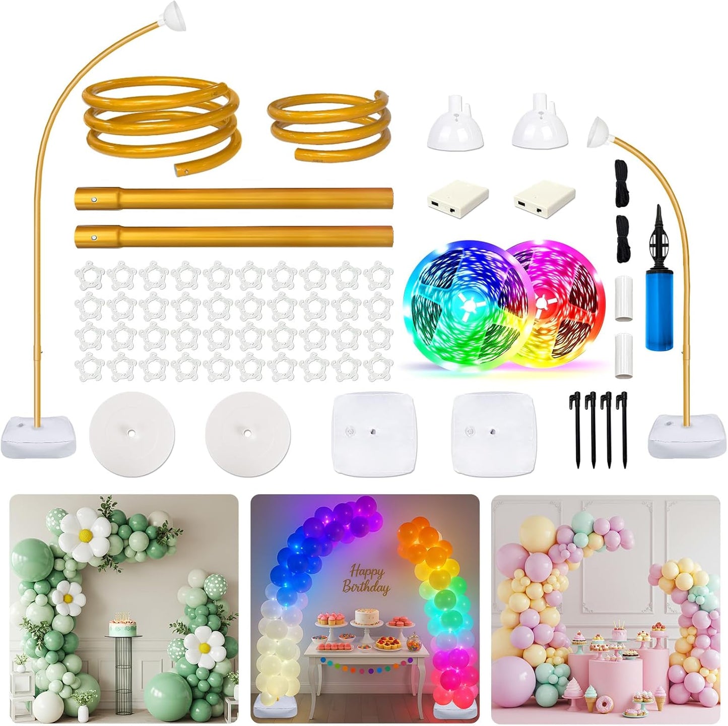 AerWo Balloon Arch Kit 9.35FT & 6FT, Free Bending Half Balloon Arch Stand with Base, Floor Gold Balloon Arch Frame Backdrop for Wedding Birthday Party Baby Shower Yard Lawn Home Christmas Decorations
