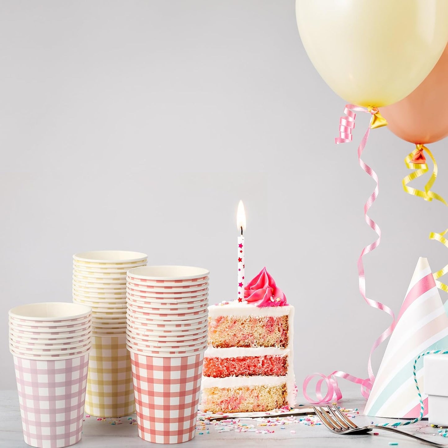 Tioncy 100 Pieces 9 oz Gingham Disposable Paper Cups Drinking Paper Cups Coffee Checkered Birthday Cup Gingham Hot Cold Beverage Drinking Cup for Holiday Picnic Travel Birthday Party, 4 Colors | Gingham, Checkered Cups, Birthday Party, Travel, Picnic