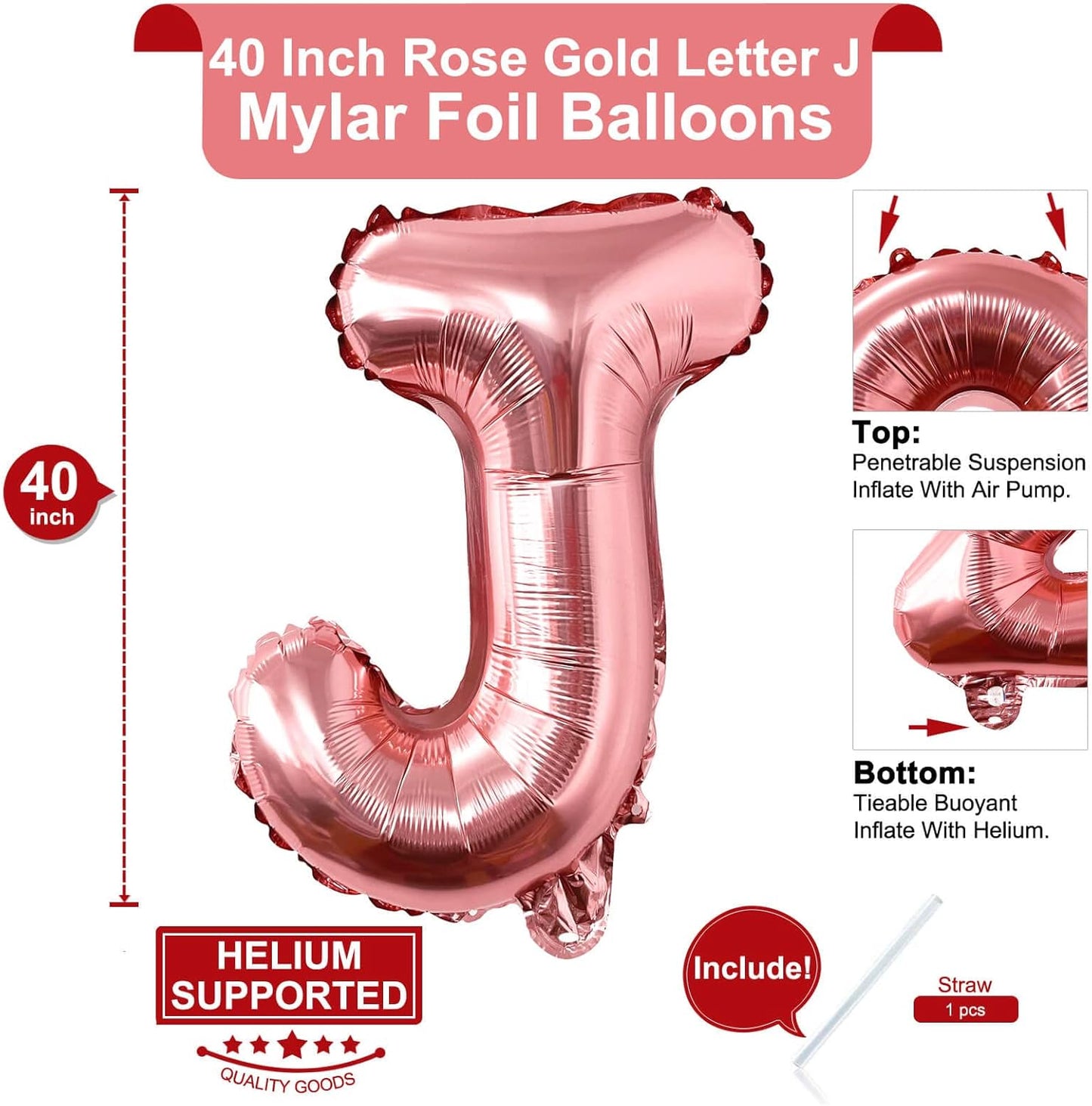 Lovoir 40 Inch Large Rose Gold Letter A Balloons Big Size Jumbo Mylar Foil Helium Balloon for Birthday Party Celebration Decorations Alphabet Rose Gold A