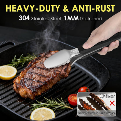 Hotec Stainless Steel Kitchen Tongs, Set of 2-9", Locking Metal Food Tongs for Cooking, Serving, BBQ, Grill Non-Slip Grip
