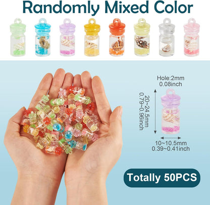 FASHEWELRY 50Pcs Glow in the Dark Resin Wishing Bottle Charms Mystery Jewelry Jar for Glow Bracelets and Necklaces Shell Mini Fairy Dust Necklace Charms for Keychain Earring